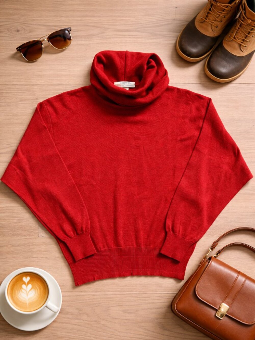 80s Vintage 100% Extrafine Merino Wool Turtleneck Apres Sweater Womens Small Red